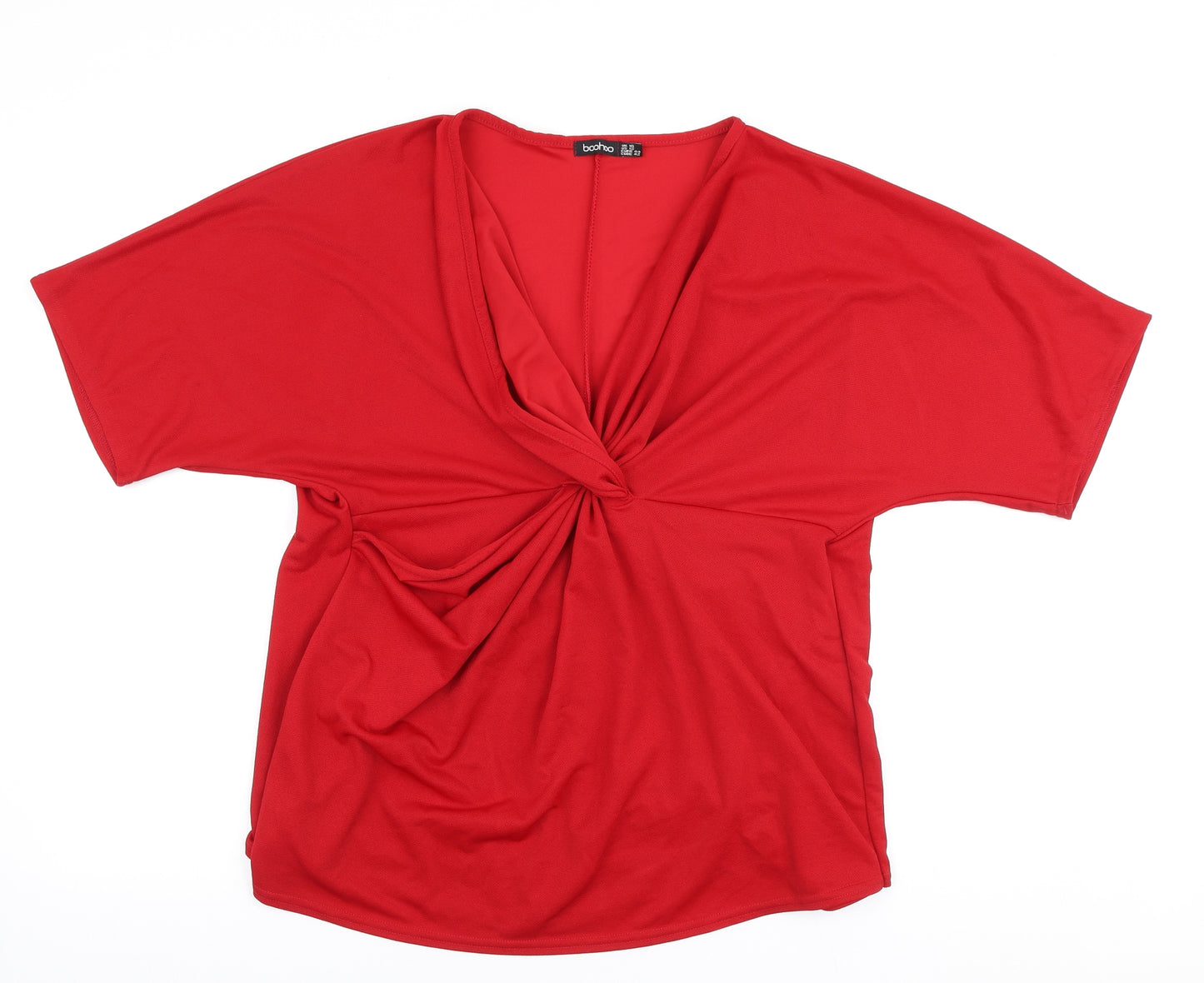 Boohoo Womens Red Polyester Wrap T-Shirt Size 16 V-Neck - Ruched Detail