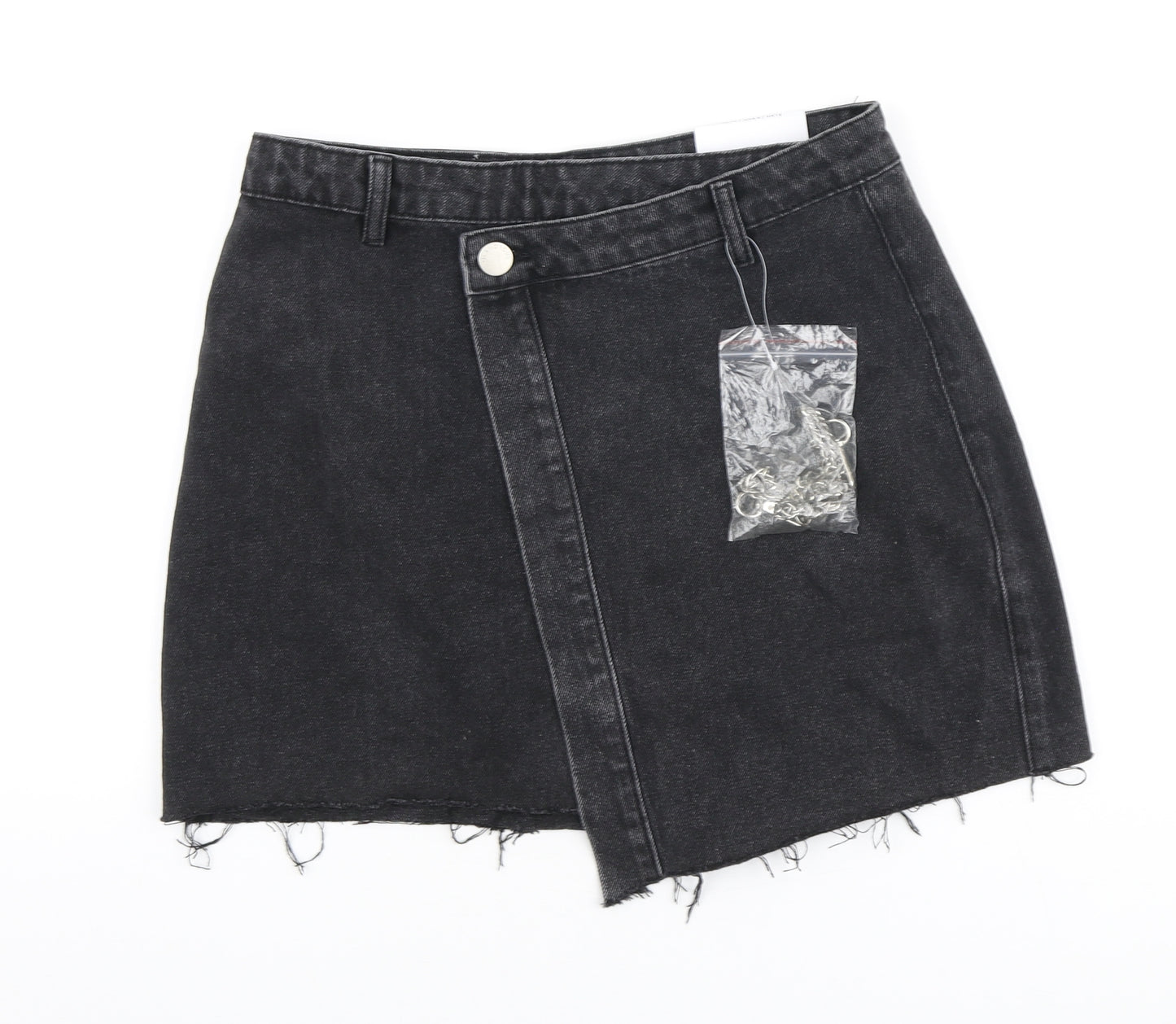 Glamorous Womens Black Cotton Wrap Skirt Size 10 Button