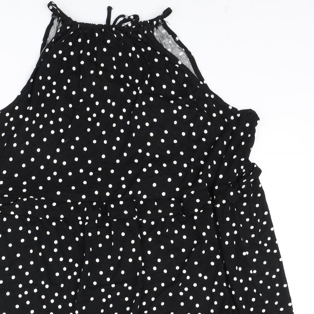 George Womens Black Polka Dot Viscose Mini Size M Halter Tie