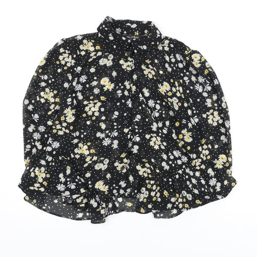 Miss Selfridge Womens Black Floral Polyester Basic Blouse Size 6 Collared