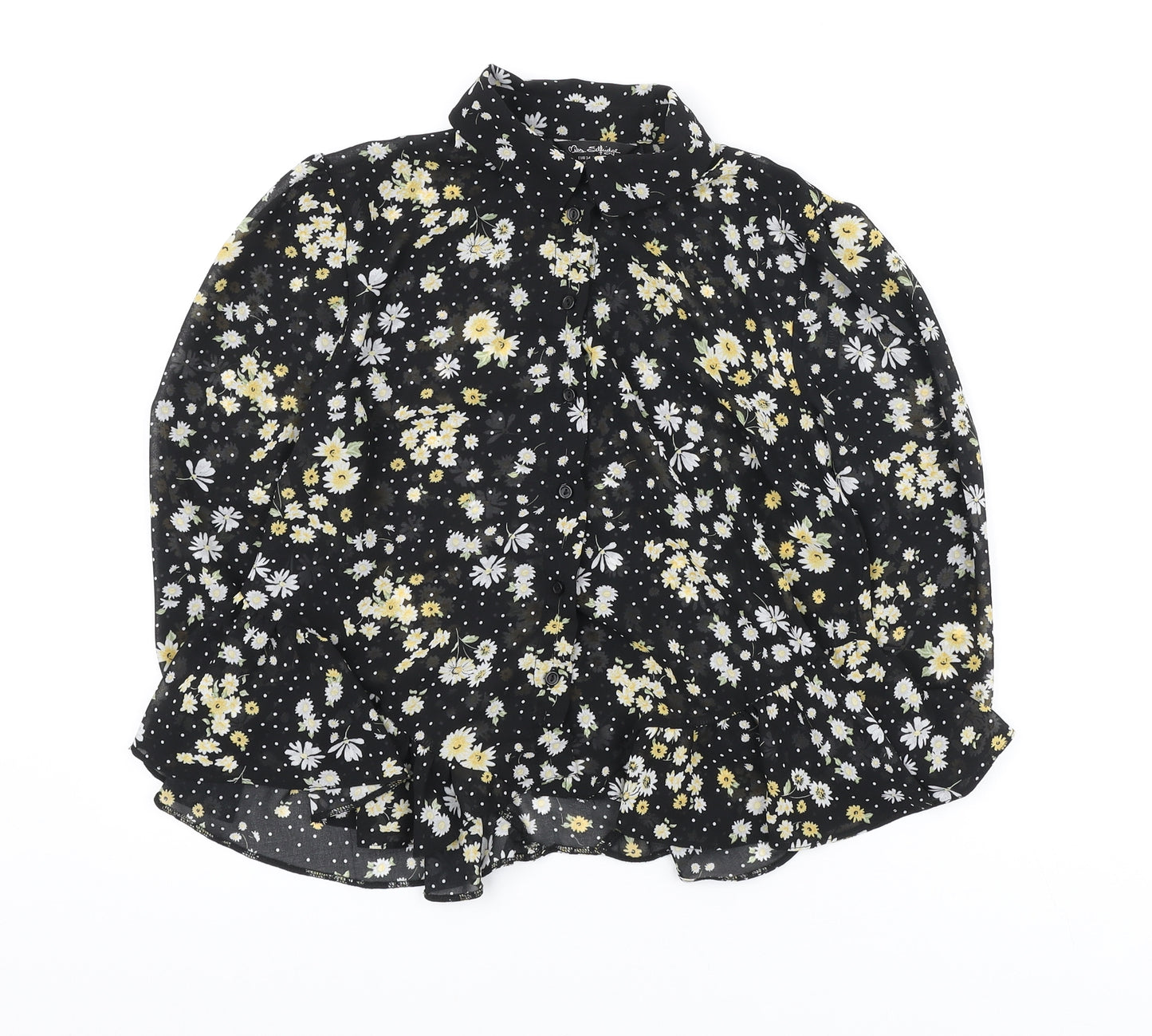 Miss Selfridge Womens Black Floral Polyester Basic Blouse Size 6 Collared