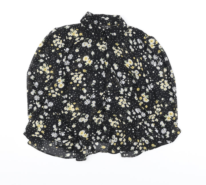 Miss Selfridge Womens Black Floral Polyester Basic Blouse Size 6 Collared
