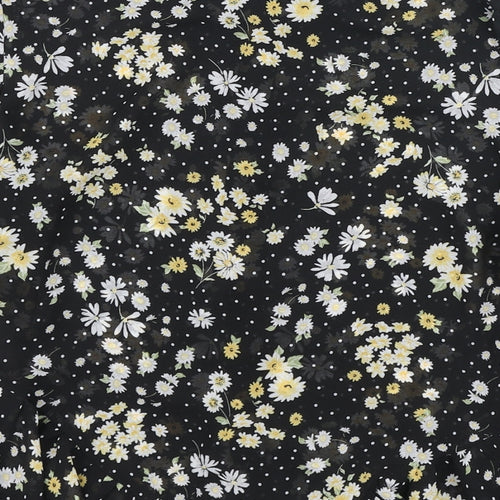 Miss Selfridge Womens Black Floral Polyester Basic Blouse Size 6 Collared