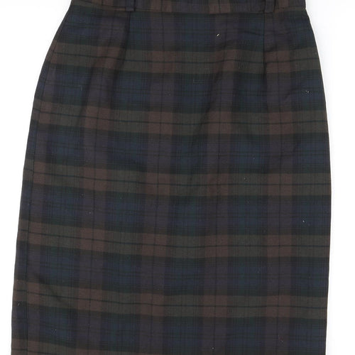 Preworn Womens Green Plaid Polyester Straight & Pencil Skirt Size 18 Zip