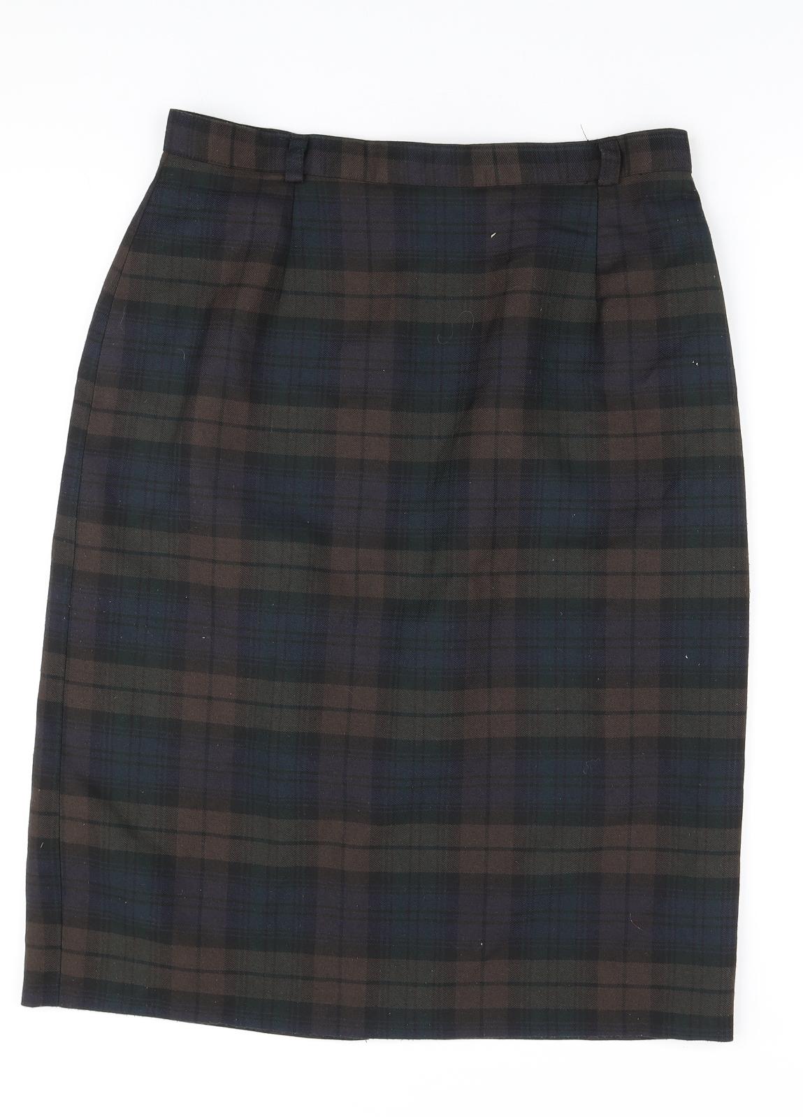 Preworn Womens Green Plaid Polyester Straight & Pencil Skirt Size 18 Zip