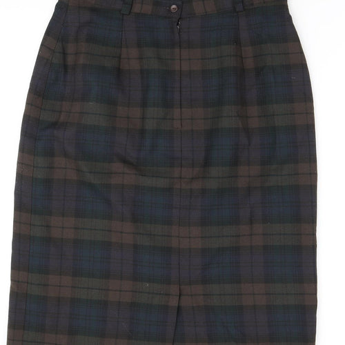 Preworn Womens Green Plaid Polyester Straight & Pencil Skirt Size 18 Zip