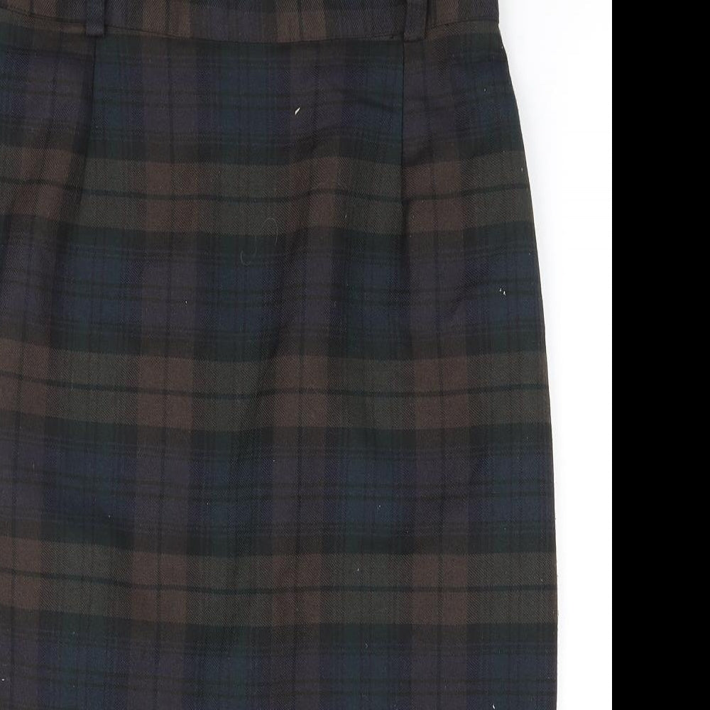 Preworn Womens Green Plaid Polyester Straight & Pencil Skirt Size 18 Zip