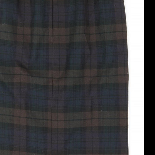 Preworn Womens Green Plaid Polyester Straight & Pencil Skirt Size 18 Zip