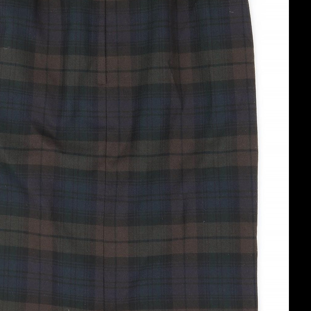 Preworn Womens Green Plaid Polyester Straight & Pencil Skirt Size 18 Zip