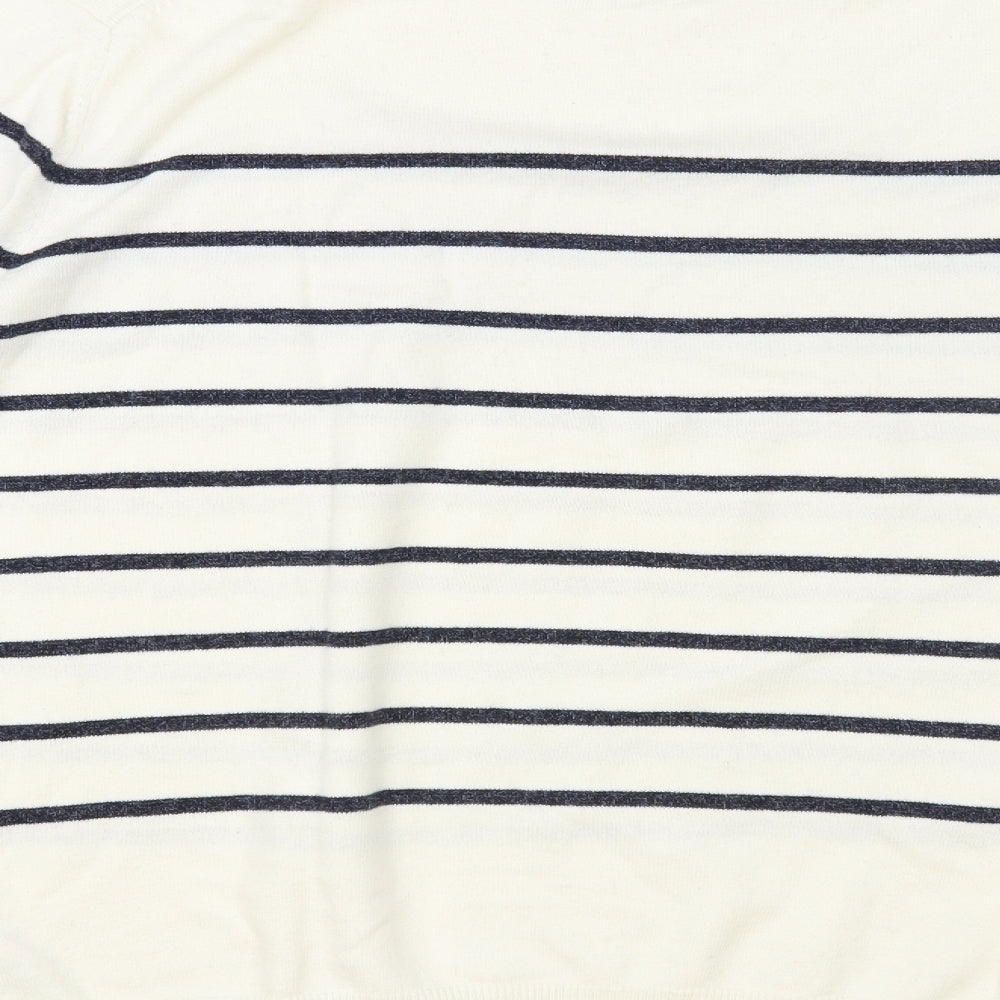 Marks and Spencer Mens White Crew Neck Striped Cotton Pullover Jumper Size XL