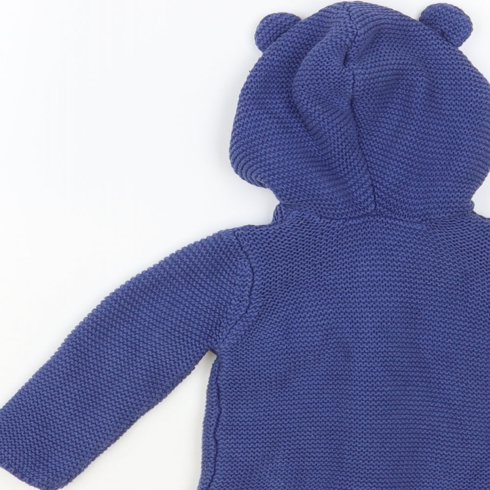 F&F Baby Blue Basic Jacket Jacket Size 6-9 Months Button - Bear Hood