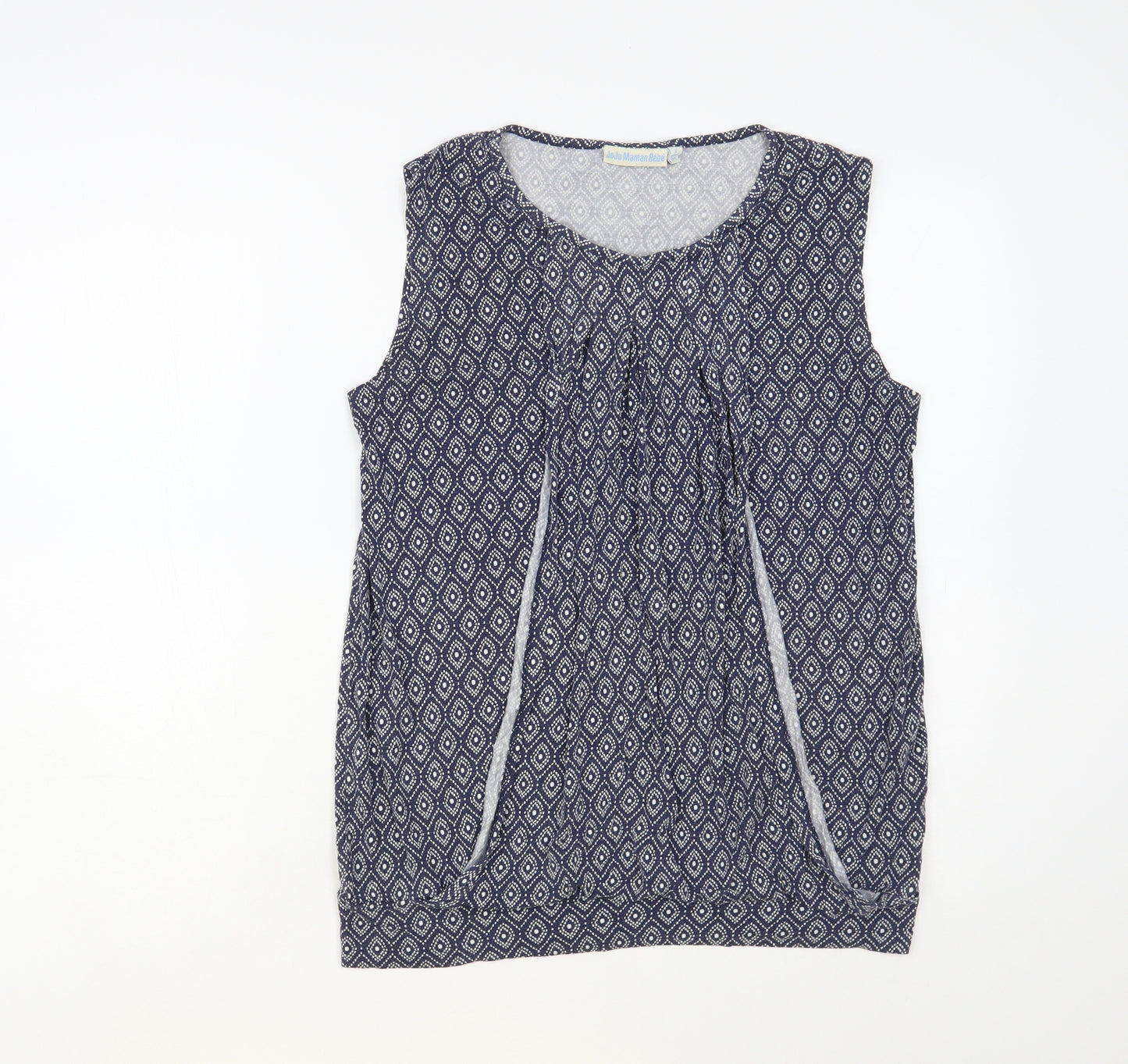 JoJo Maman Bébé Womens Blue Geometric Viscose Basic Blouse Size S Round Neck