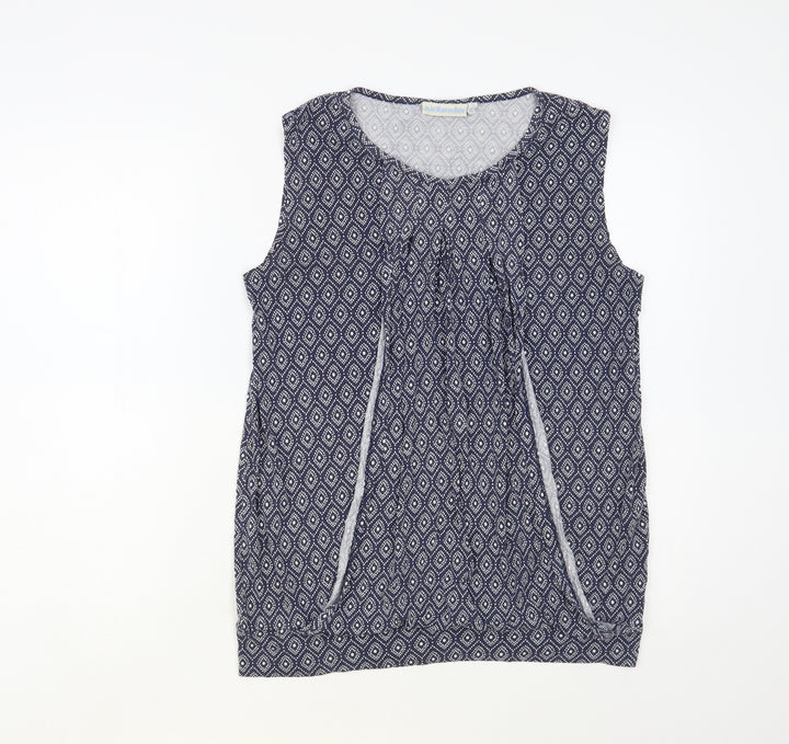 JoJo Maman Bébé Womens Blue Geometric Viscose Basic Blouse Size S Round Neck