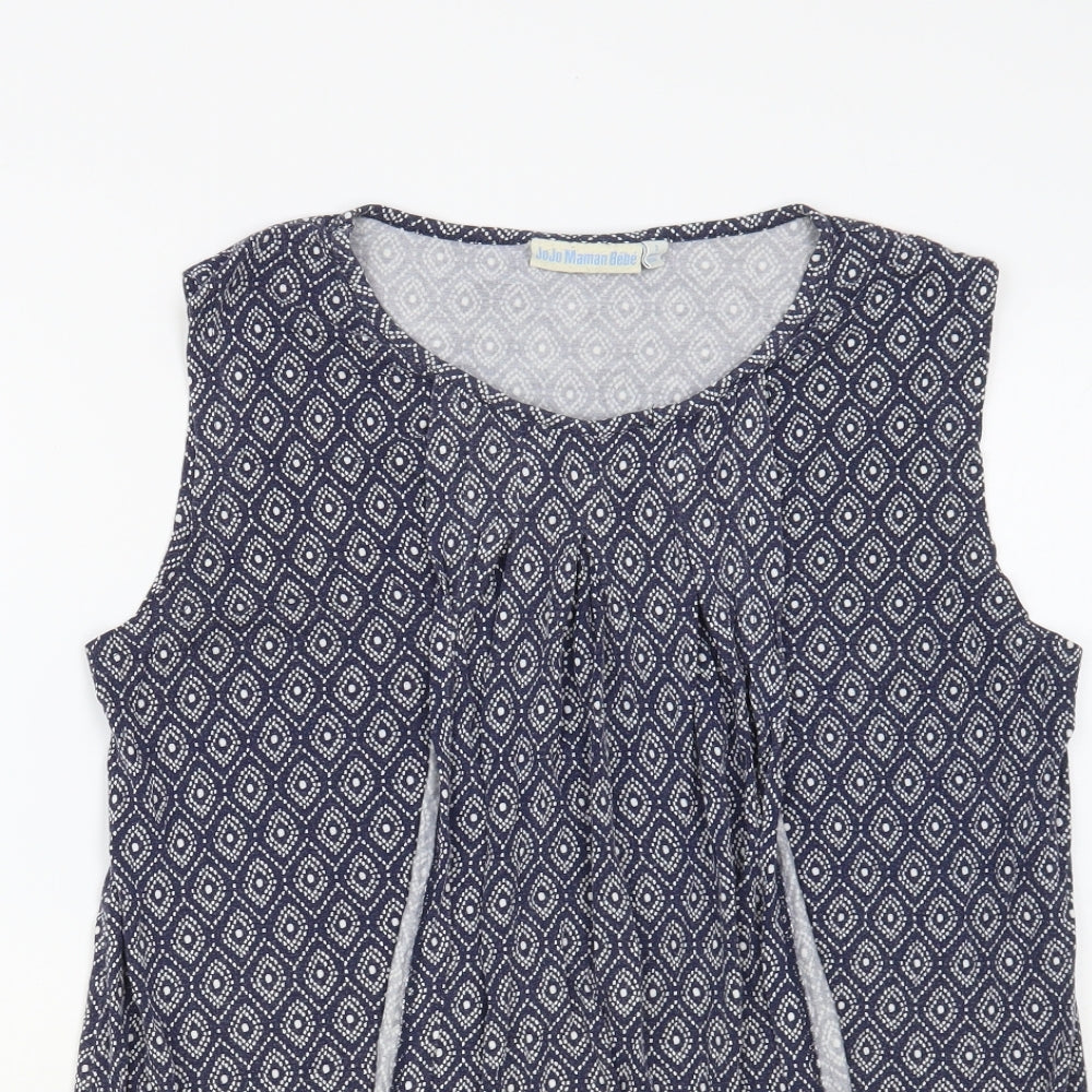 JoJo Maman Bébé Womens Blue Geometric Viscose Basic Blouse Size S Round Neck