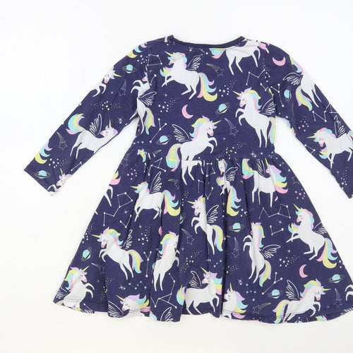 Blue Zoo Girls Blue Geometric Cotton Fit & Flare Size 5-6 Years Crew Neck Pullover - Unicorn Pattern
