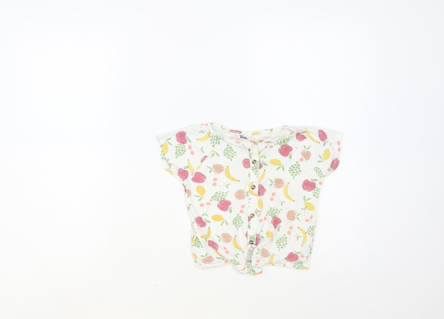 M&Co Girls White Geometric Cotton Basic Button-Up Size 2-3 Years Round Neck Button - Fruit Print