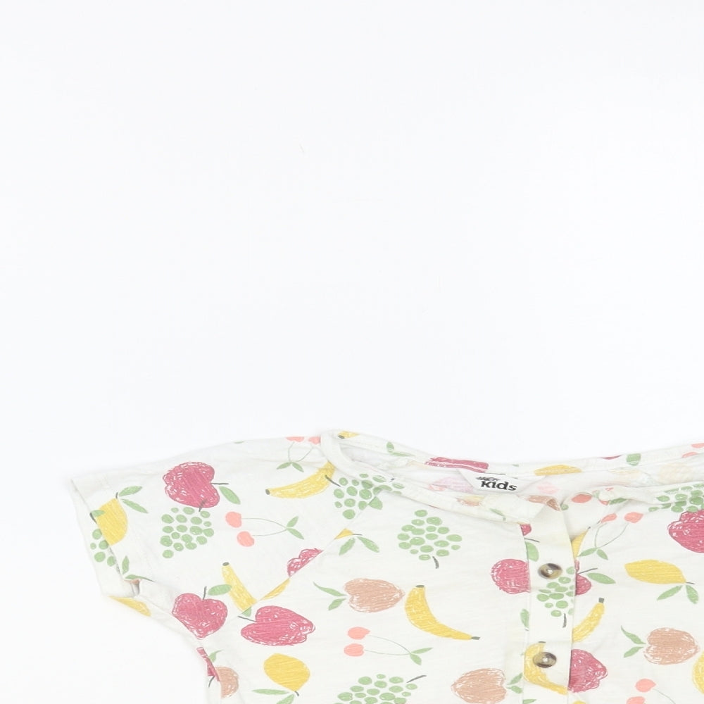 M&Co Girls White Geometric Cotton Basic Button-Up Size 2-3 Years Round Neck Button - Fruit Print