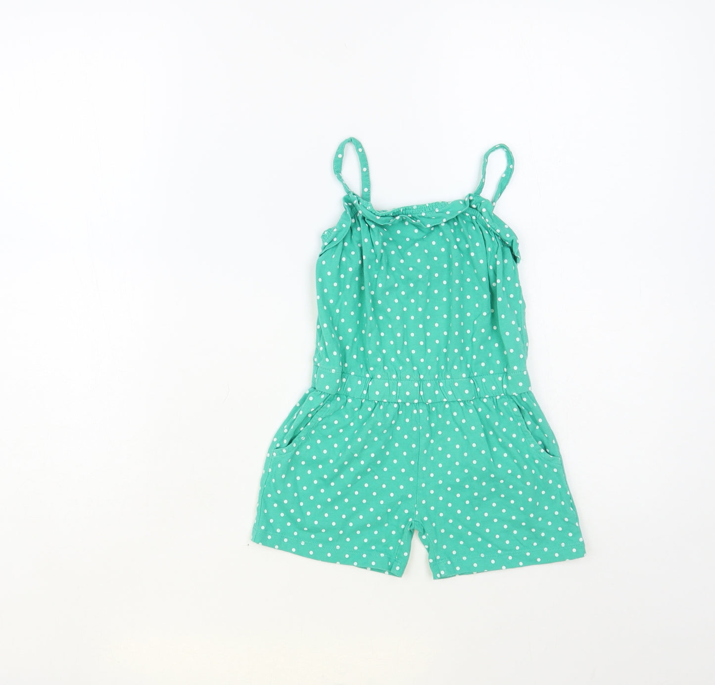 Nutmeg Girls Green Polka Dot Cotton Playsuit One-Piece Size 4-5 Years Pullover