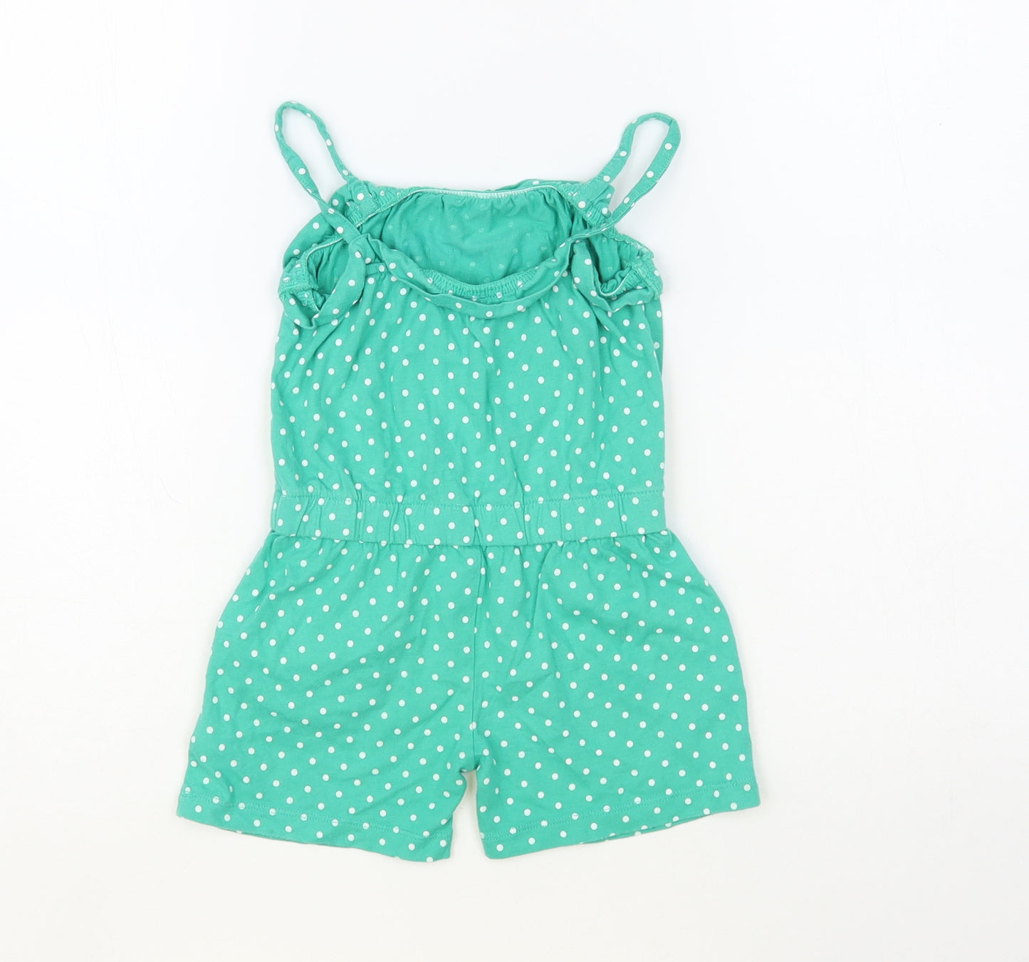 Nutmeg Girls Green Polka Dot Cotton Playsuit One-Piece Size 4-5 Years Pullover