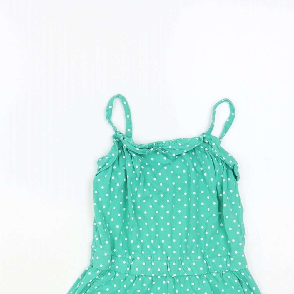 Nutmeg Girls Green Polka Dot Cotton Playsuit One-Piece Size 4-5 Years Pullover