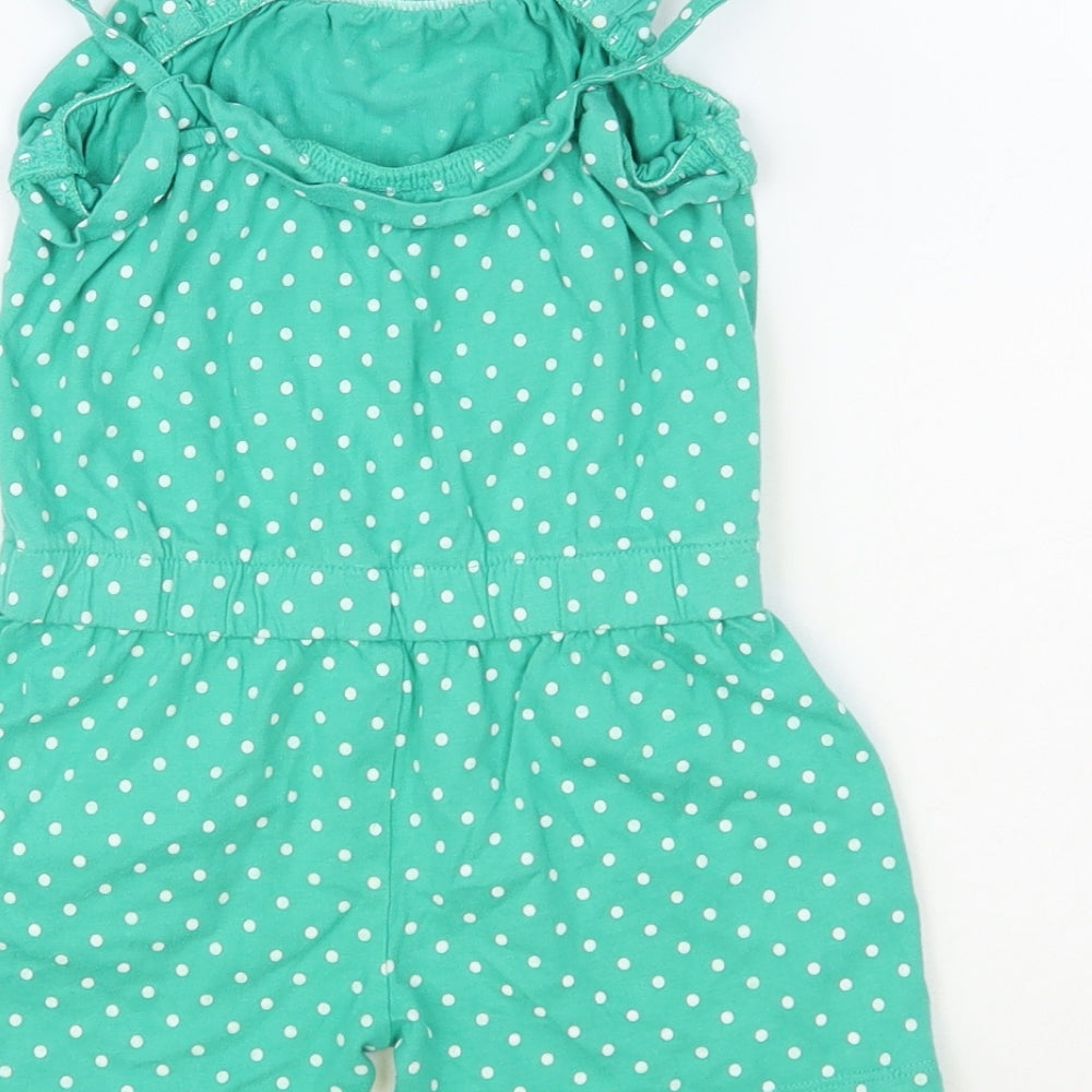Nutmeg Girls Green Polka Dot Cotton Playsuit One-Piece Size 4-5 Years Pullover
