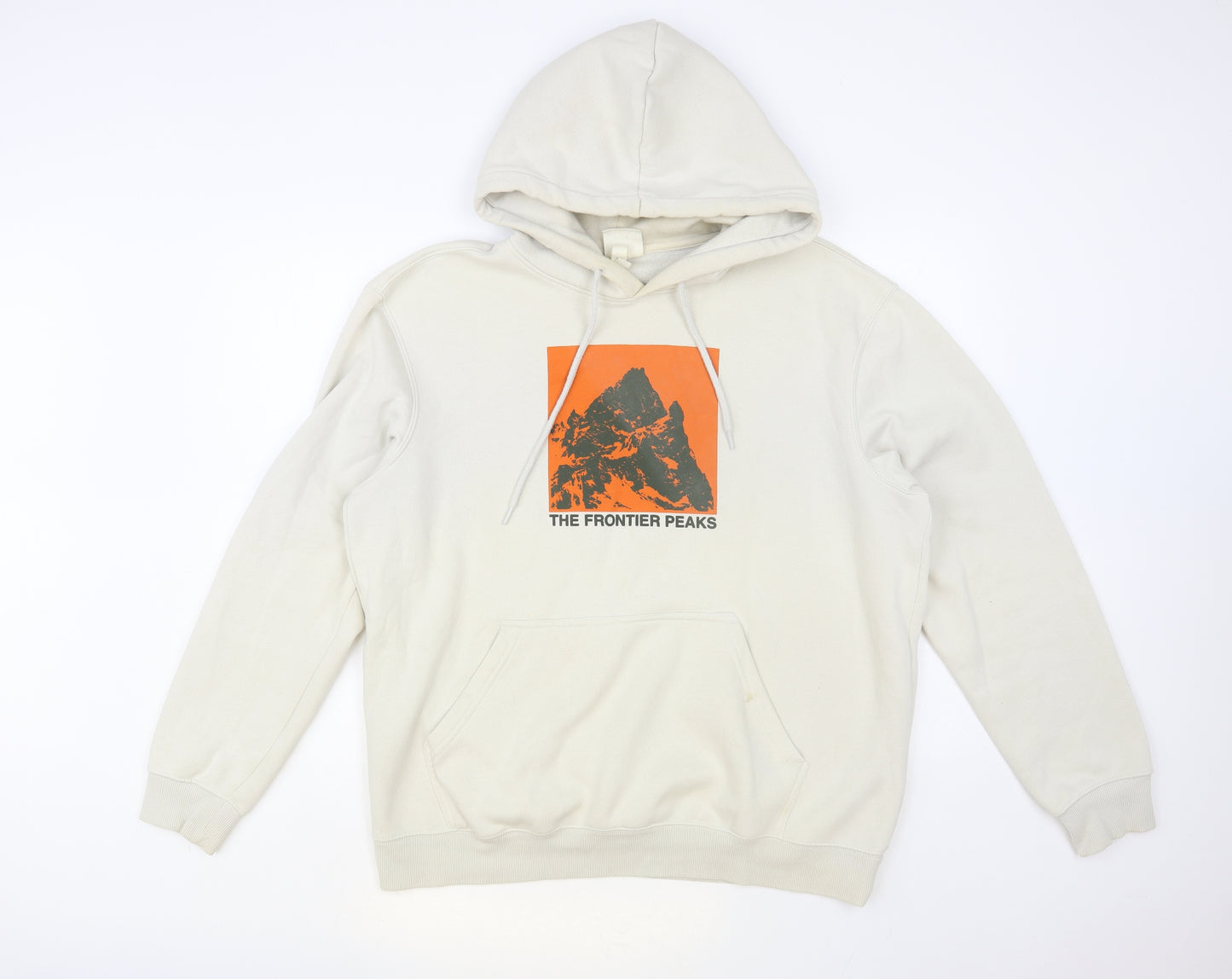 H&M Mens Beige Cotton Pullover Hoodie Size L - The Frontier Peaks