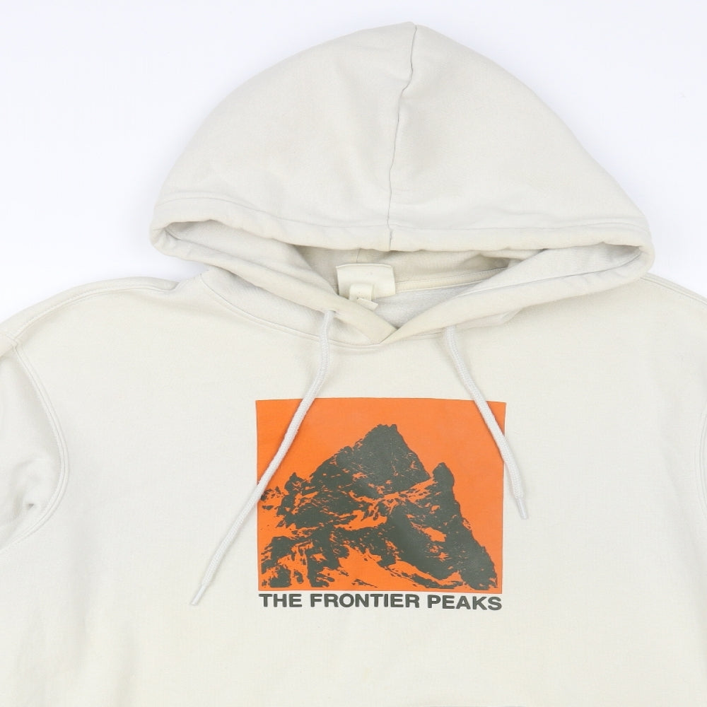 H&M Mens Beige Cotton Pullover Hoodie Size L - The Frontier Peaks