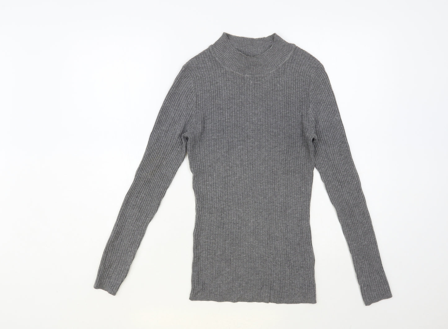 Primark Womens Grey Mock Neck Viscose Pullover Jumper Size 10 - Ribbed