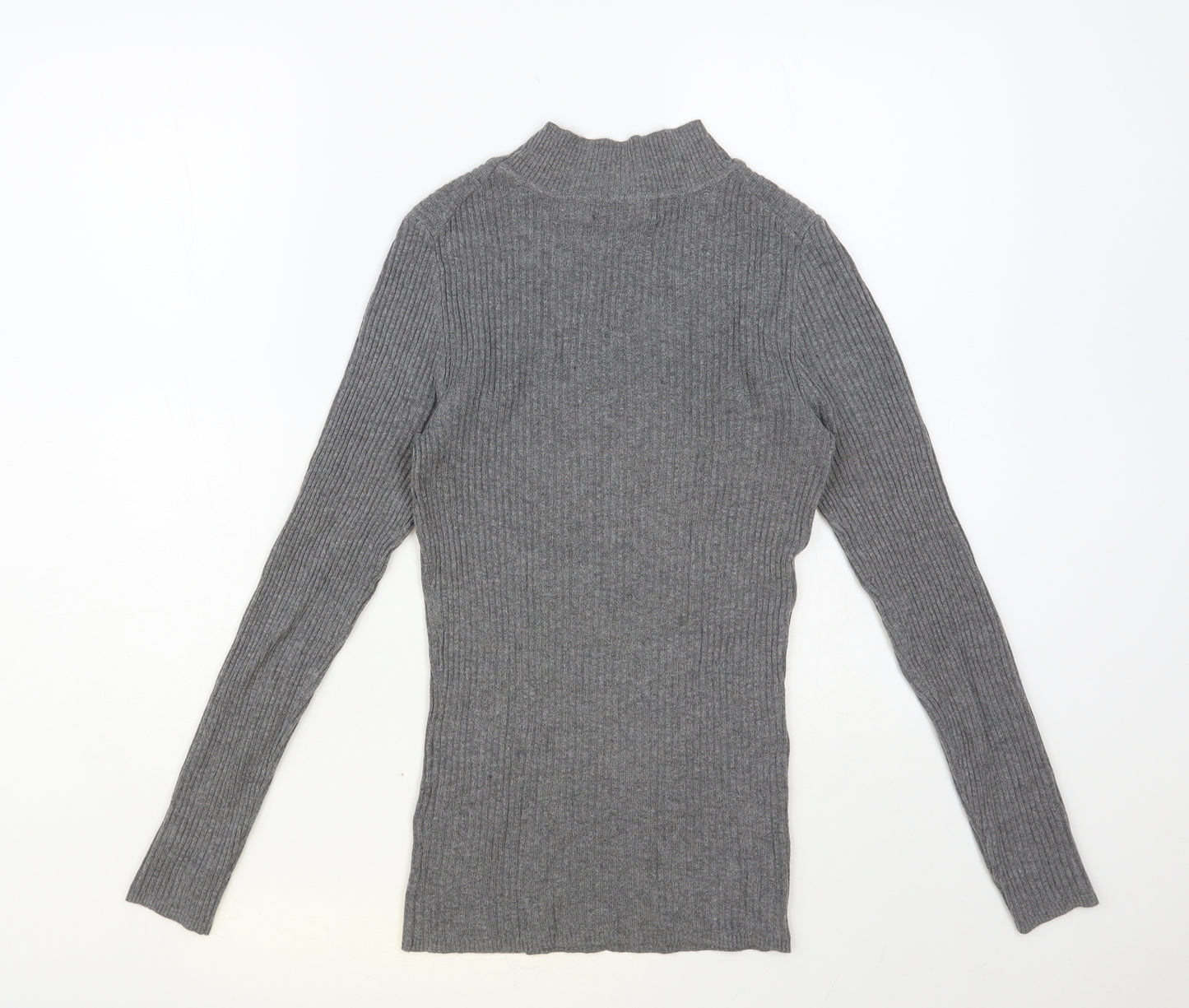 Primark Womens Grey Mock Neck Viscose Pullover Jumper Size 10 - Ribbed