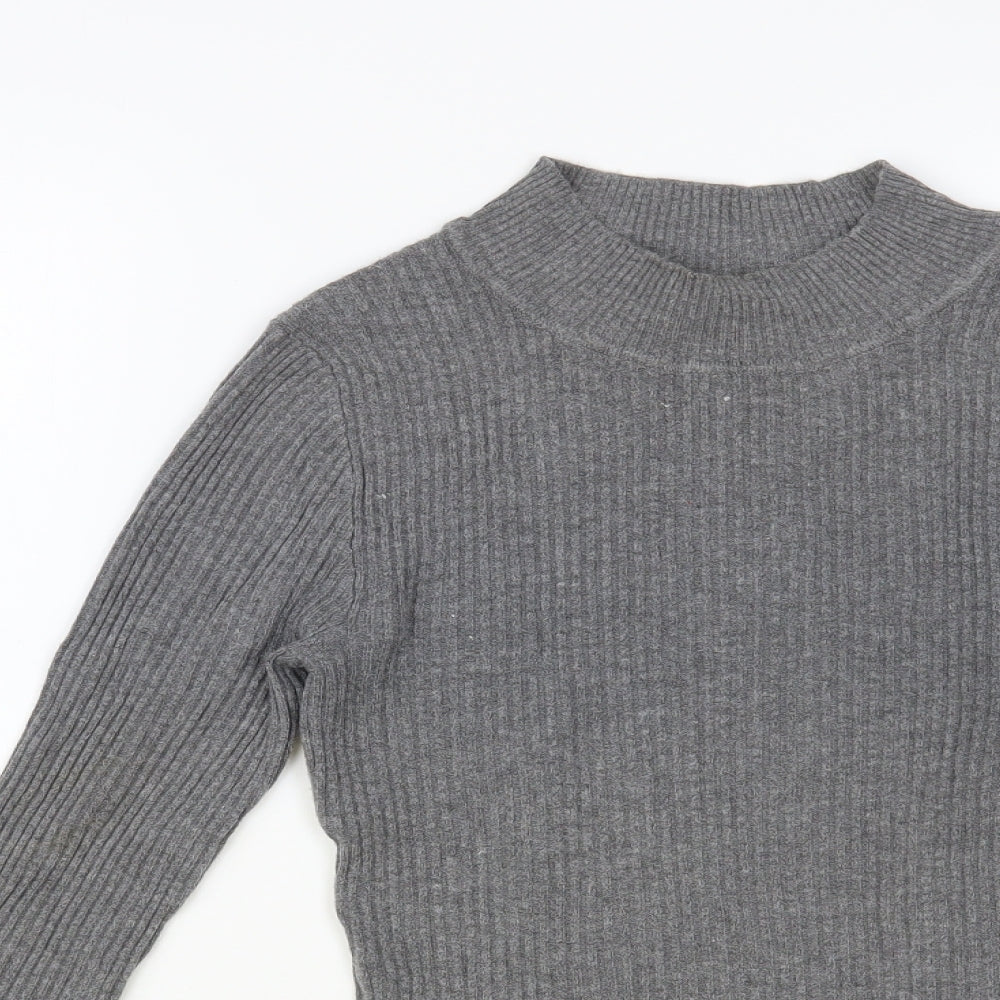 Primark Womens Grey Mock Neck Viscose Pullover Jumper Size 10 - Ribbed