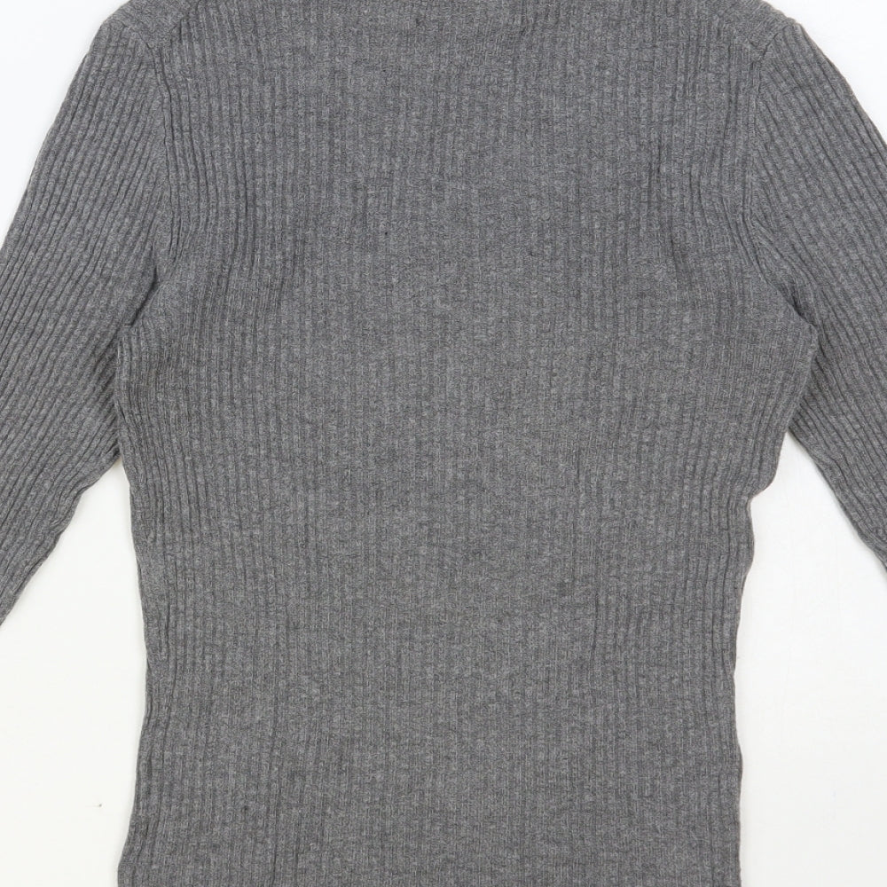 Primark Womens Grey Mock Neck Viscose Pullover Jumper Size 10 - Ribbed