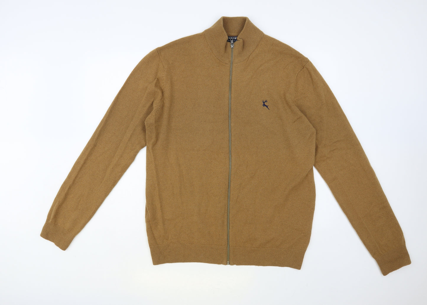 F&F Mens Brown High Neck Wool Full Zip Jumper Size XL