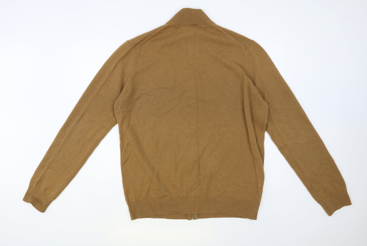 F&F Mens Brown High Neck Wool Full Zip Jumper Size XL