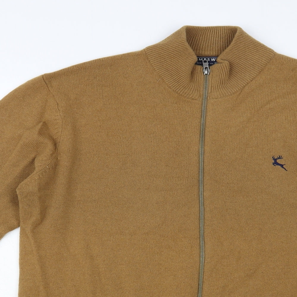 F&F Mens Brown High Neck Wool Full Zip Jumper Size XL