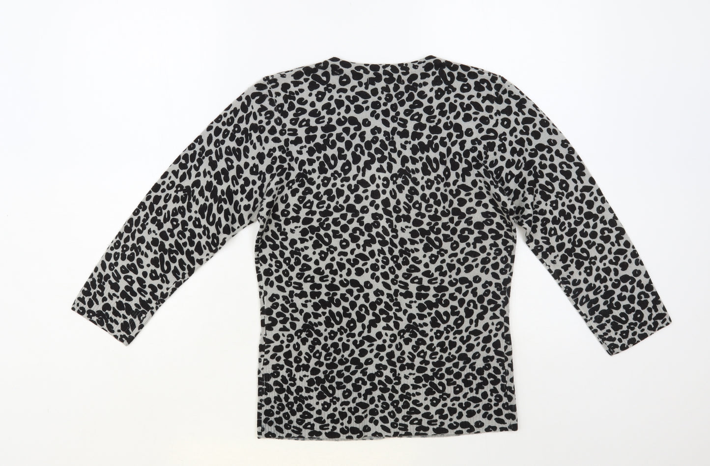F&F Womens Black Round Neck Animal Print Acrylic Cardigan Jumper Size 8