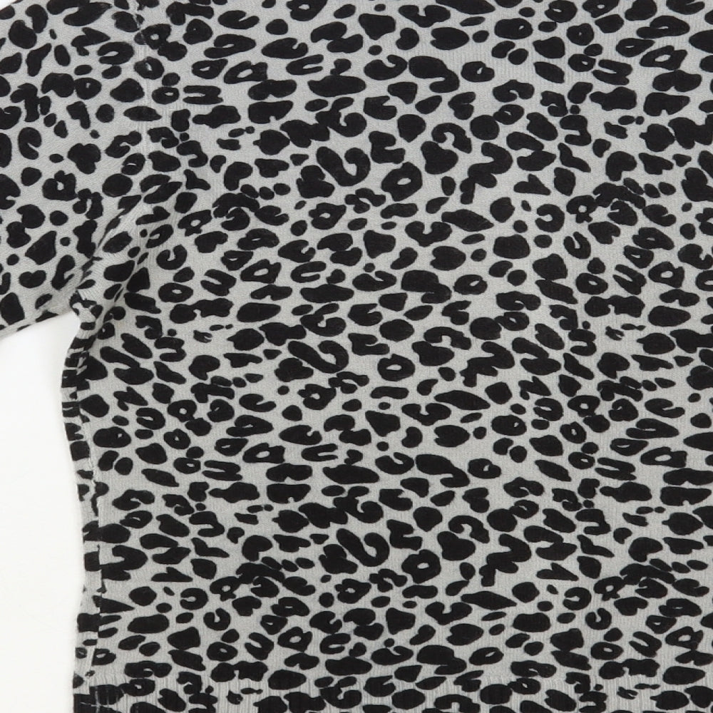 F&F Womens Black Round Neck Animal Print Acrylic Cardigan Jumper Size 8
