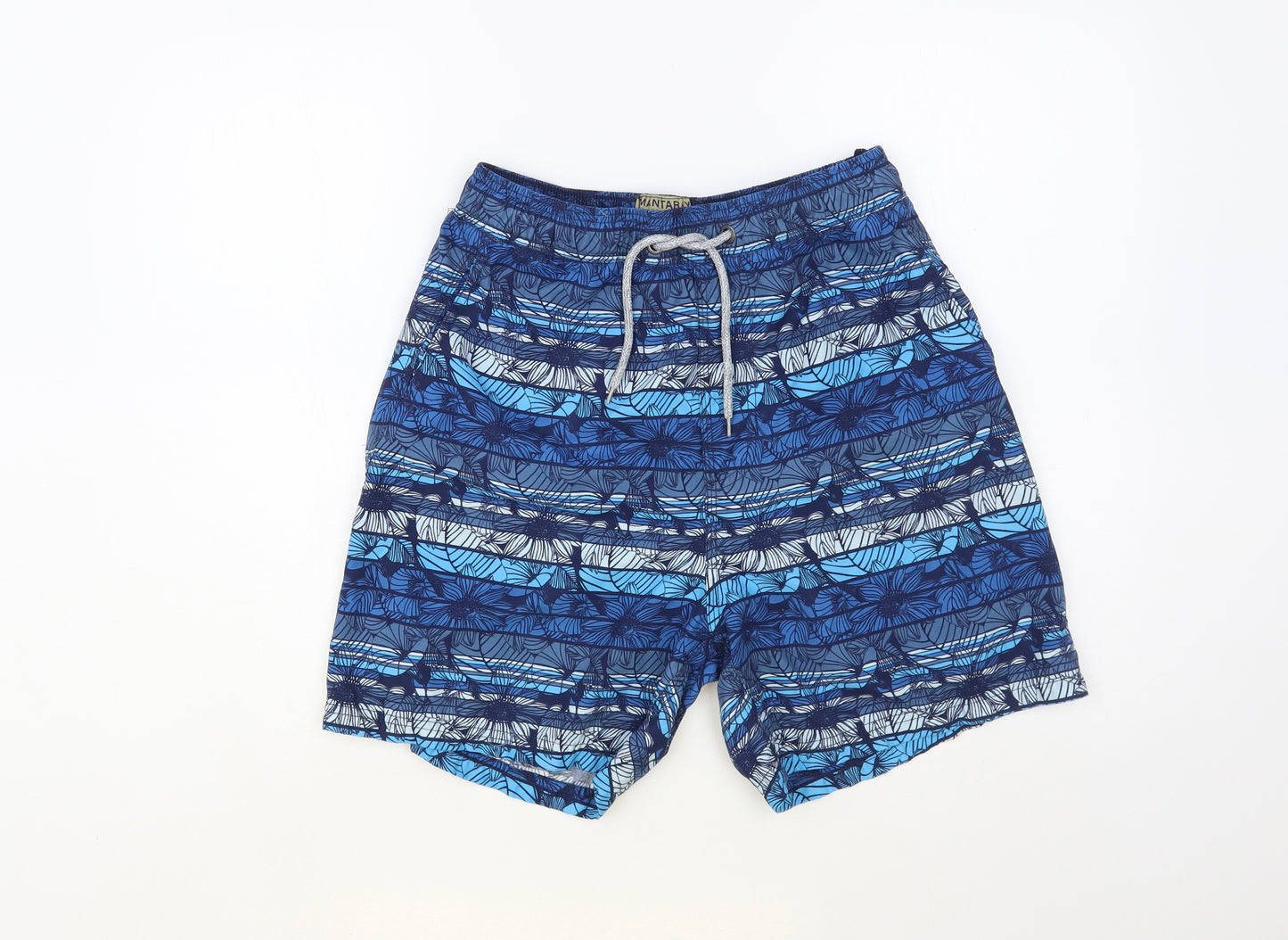 Mantaray Mens Blue Striped Polyester Bermuda Shorts Size M L6 in Regular Drawstring - Swim Shorts