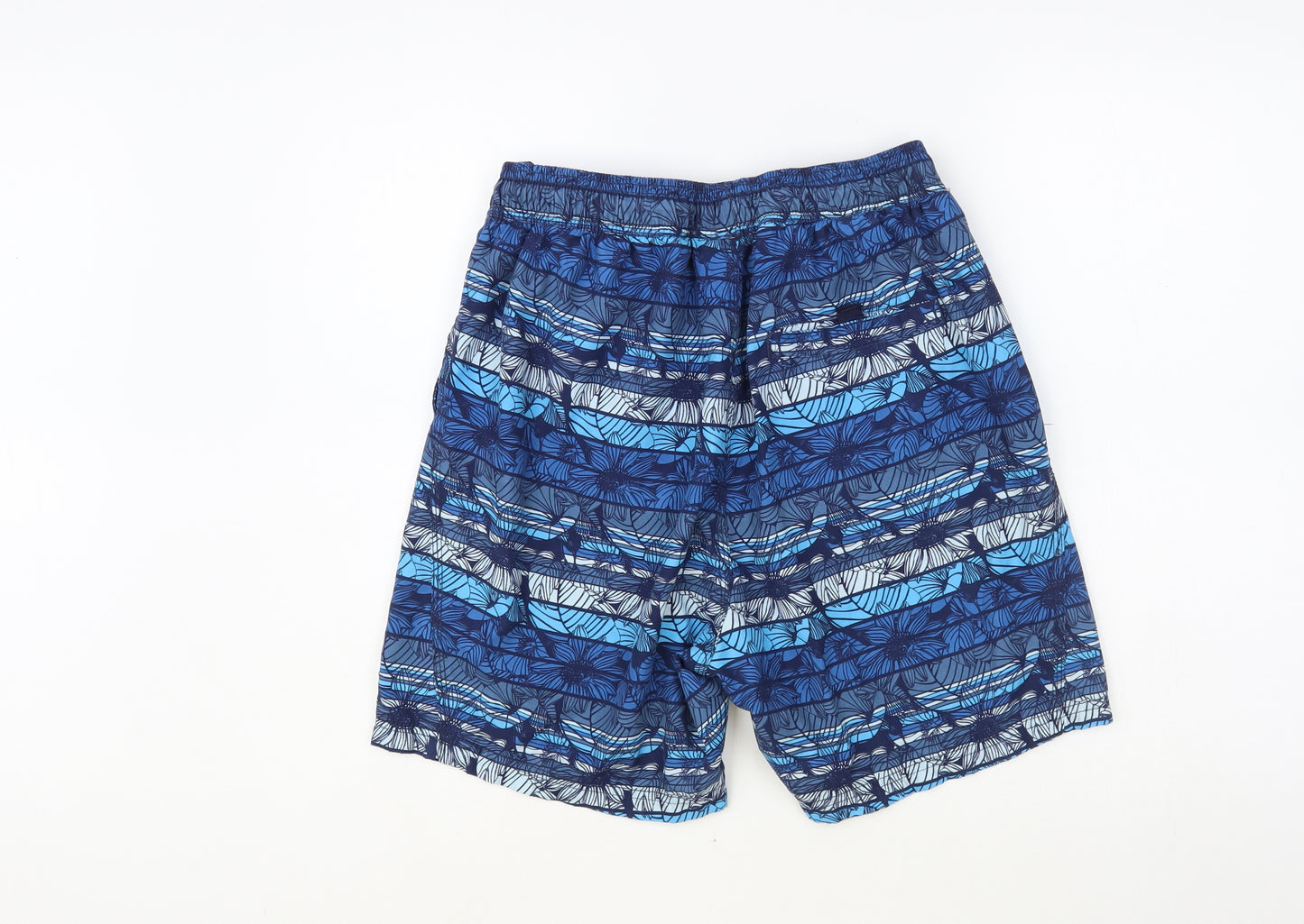 Mantaray Mens Blue Striped Polyester Bermuda Shorts Size M L6 in Regular Drawstring - Swim Shorts