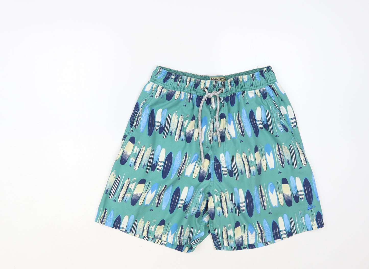 Mantaray Mens Green Geometric Polyester Bermuda Shorts Size M L6 in Regular Drawstring - Swim Shorts