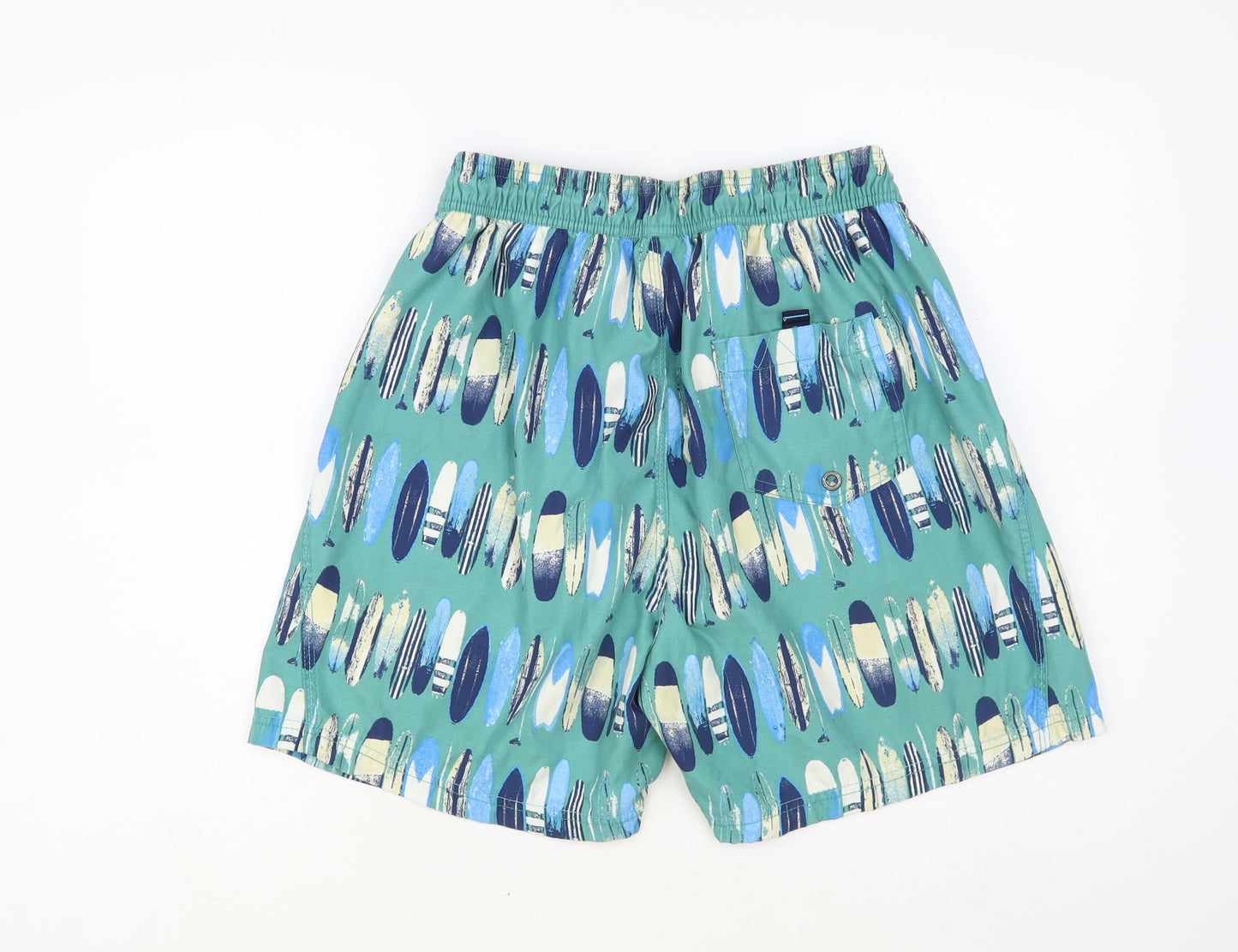 Mantaray Mens Green Geometric Polyester Bermuda Shorts Size M L6 in Regular Drawstring - Swim Shorts