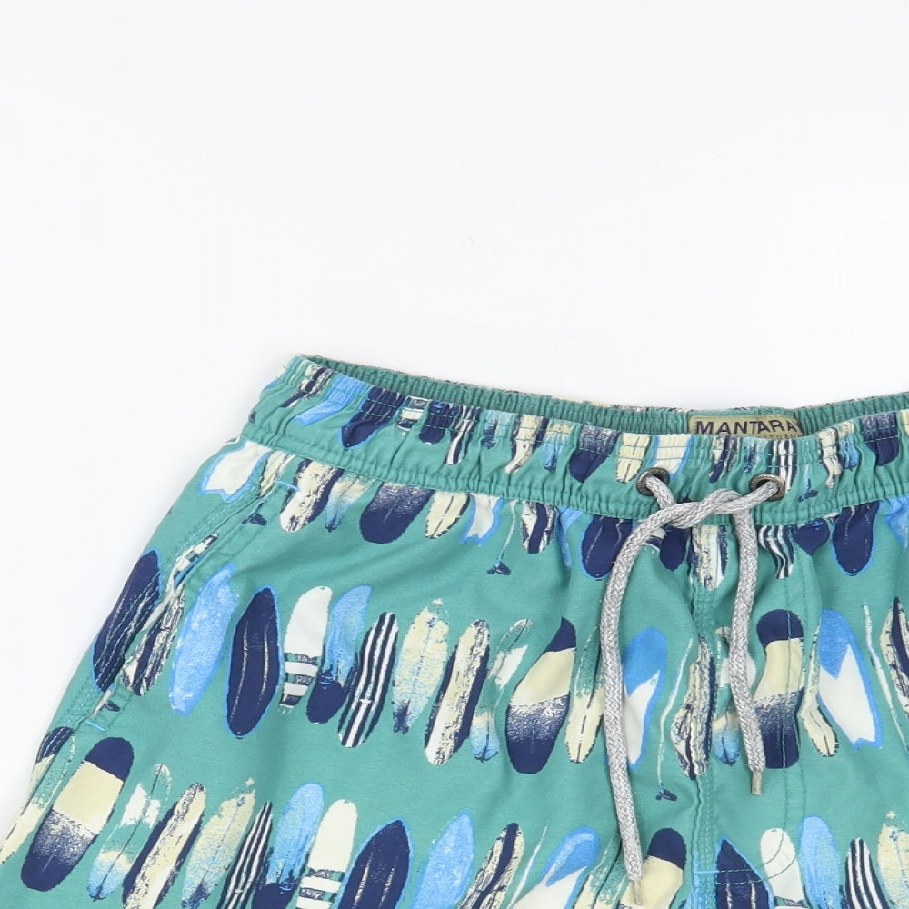 Mantaray Mens Green Geometric Polyester Bermuda Shorts Size M L6 in Regular Drawstring - Swim Shorts