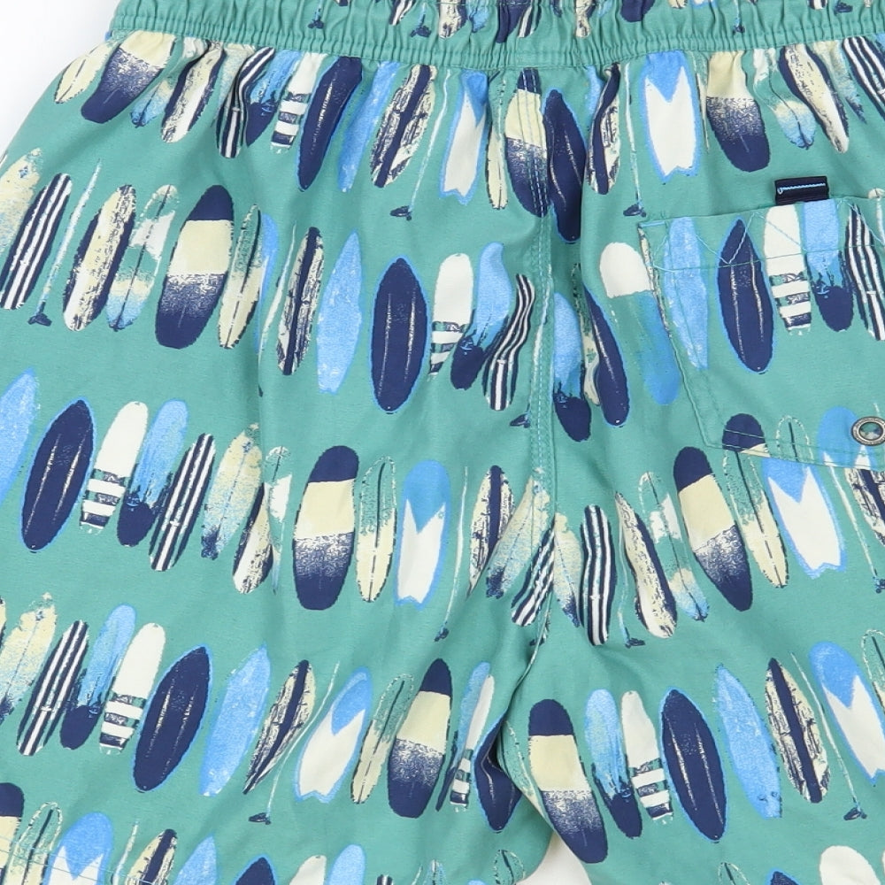 Mantaray Mens Green Geometric Polyester Bermuda Shorts Size M L6 in Regular Drawstring - Swim Shorts