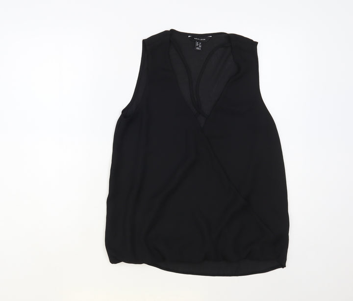 New Look Womens Black Polyester Basic Blouse Size 10 V-Neck