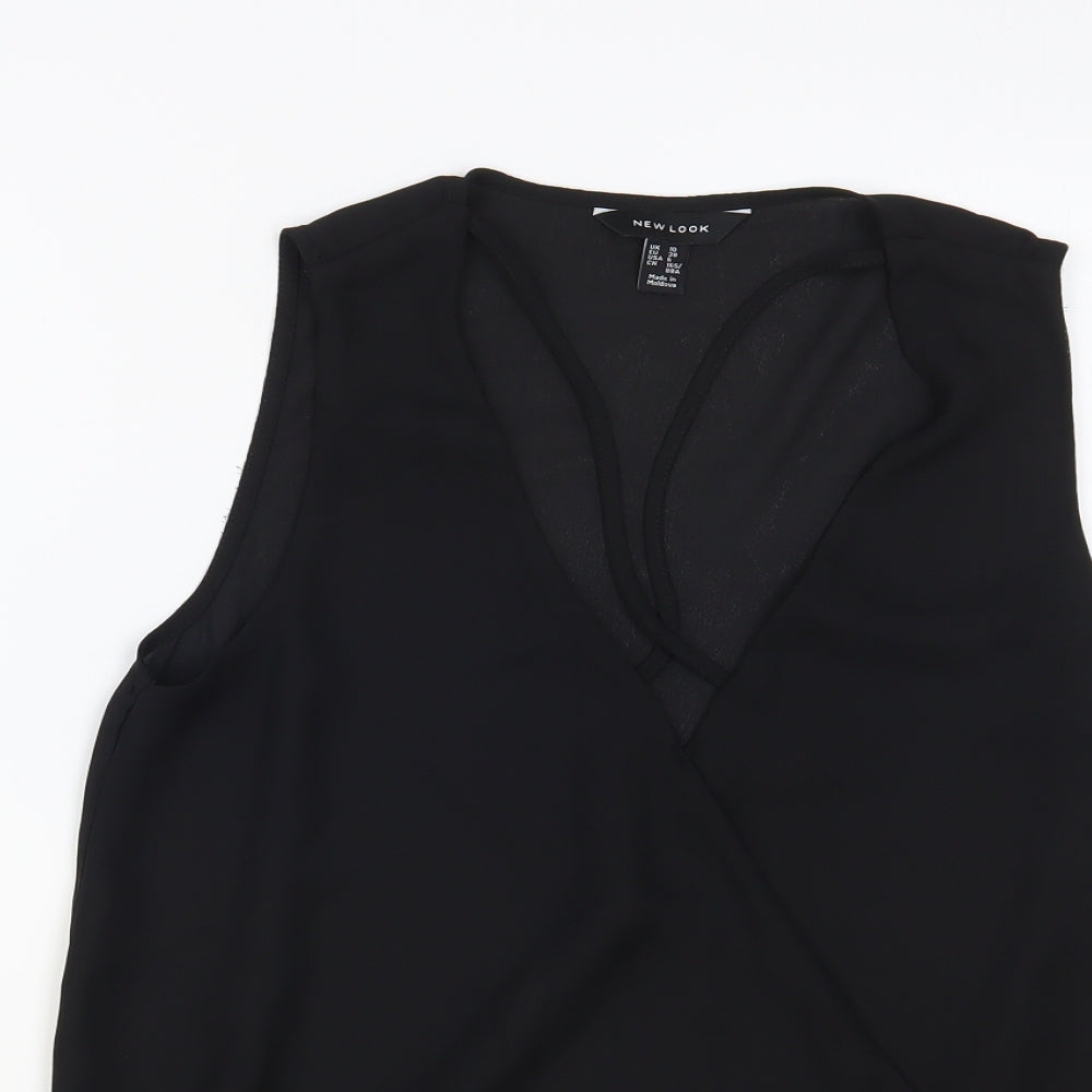 New Look Womens Black Polyester Basic Blouse Size 10 V-Neck
