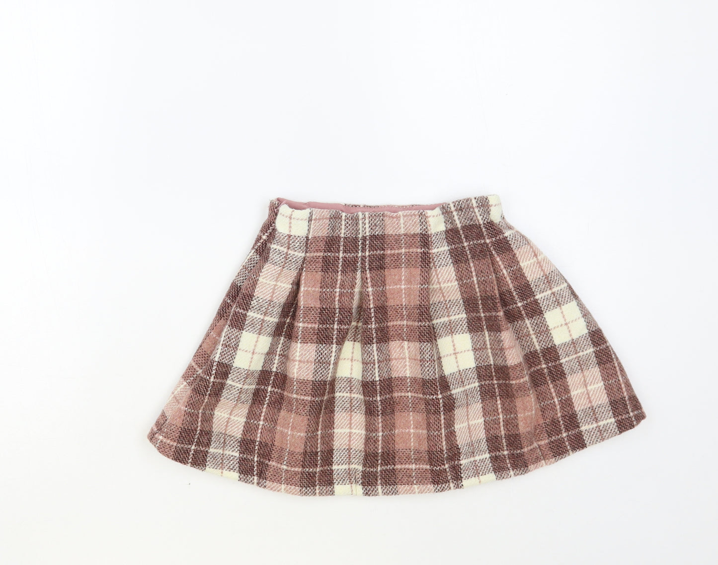NEXT Girls Pink Plaid Polyester Pleated Skirt Size 5 Years Regular Zip