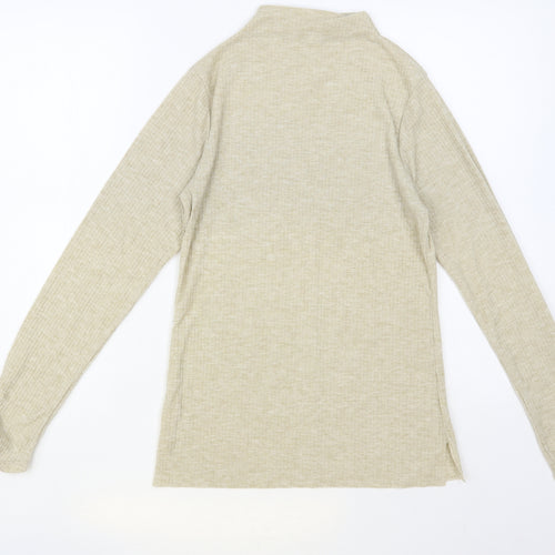 River Island Womens Beige Polyester Basic T-Shirt Size 12 Mock Neck - Ribbed