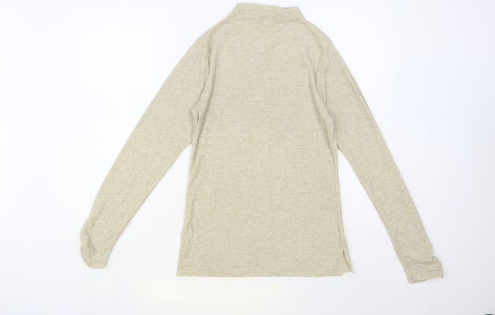 River Island Womens Beige Polyester Basic T-Shirt Size 12 Mock Neck - Ribbed