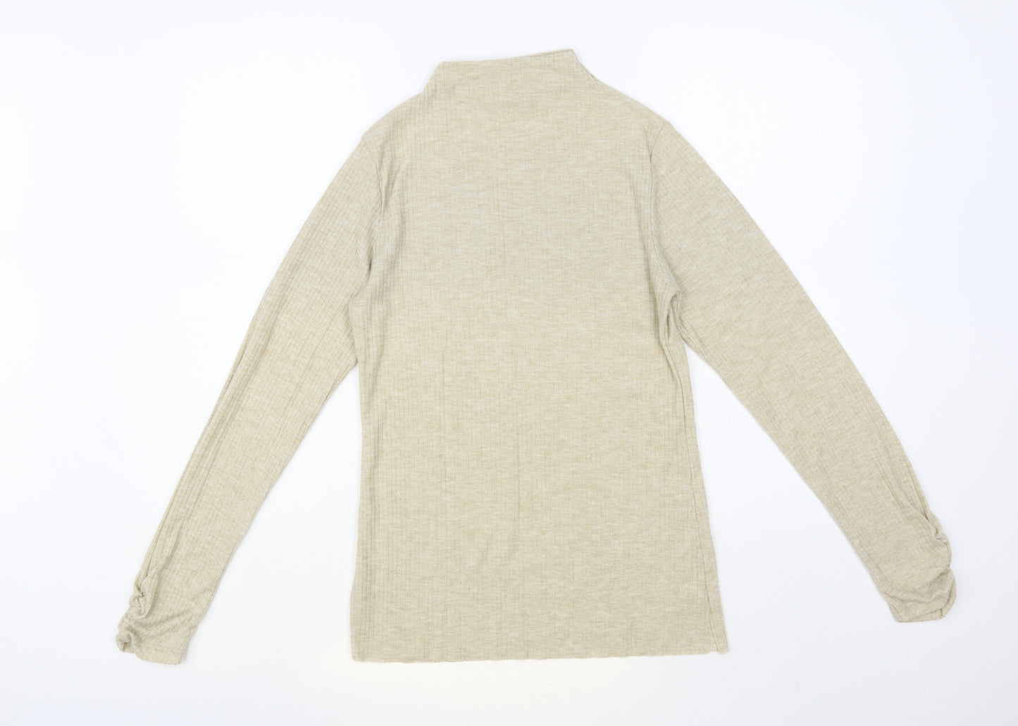 River Island Womens Beige Polyester Basic T-Shirt Size 12 Mock Neck - Ribbed
