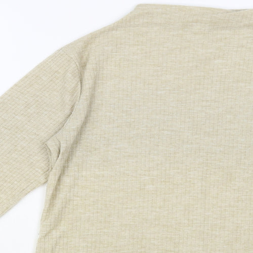 River Island Womens Beige Polyester Basic T-Shirt Size 12 Mock Neck - Ribbed