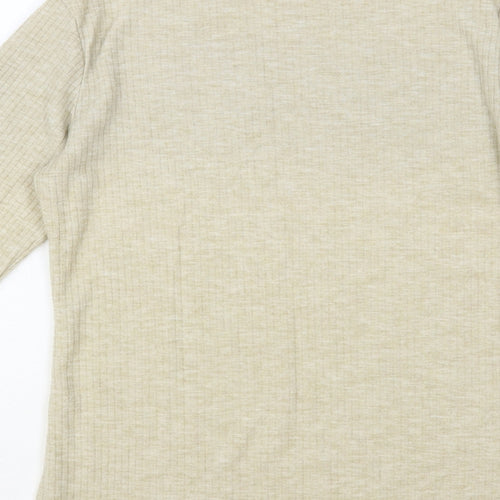 River Island Womens Beige Polyester Basic T-Shirt Size 12 Mock Neck - Ribbed